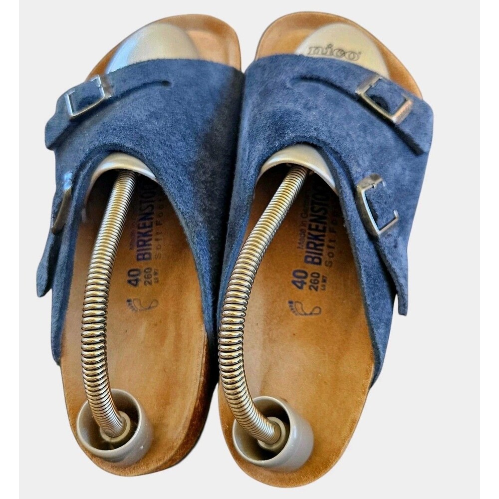 Birkenstock Zurich Sandals EU 40 Regular New Navy Blue Soft Footed Suede Slides - Picture 3 of 13